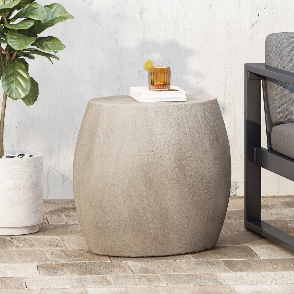 Edmonton Light Grey Round Stone Outdoor Patio Side Table price history on PriceWatchPro