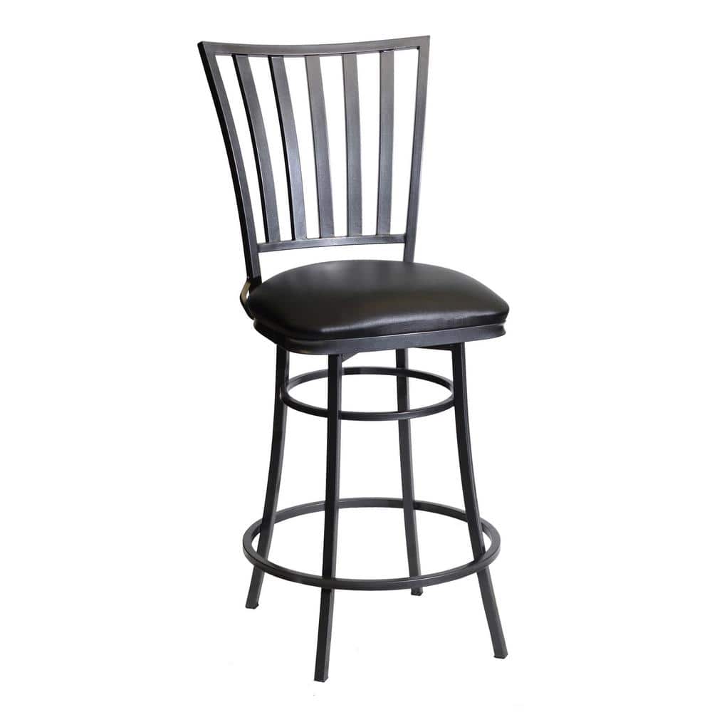 Stellan Black Metal Swivel Counter Stool with Faux Leather Seat