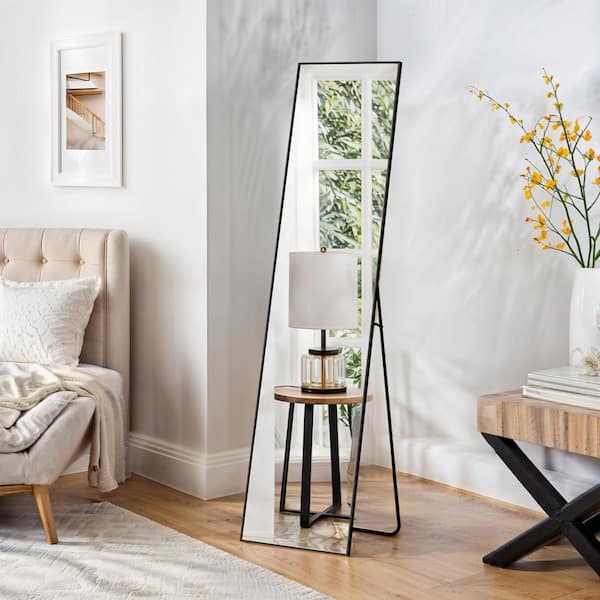 WONDER COMFORT 16 in. W x 59 in. H Aluminum Alloy Frame Rectangle Full Length Black Mirror with Shatter-Proof Glass, Floor Standing