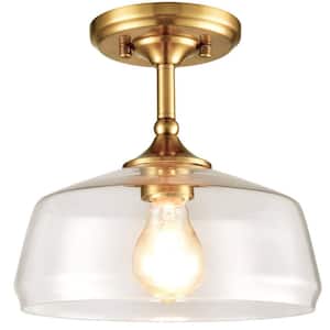 10 in. 1-Light Gold Modern Semi-Flush Mount with Clear Glass Shade and No Bulbs Included 1-Pack