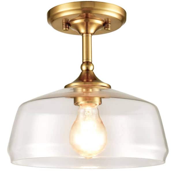 CLAXY 10 in. 1-Light Gold Modern Semi-Flush Mount with Clear Glass Shade and No Bulbs Included 1-Pack