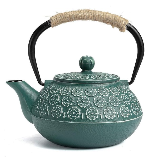4-Cup Green Cast Iron Tea Pot, 30 oz. Japanese Tetsubin Tea Pot with Infuser for Loose Leaf and Tea Bags, for Stove Top