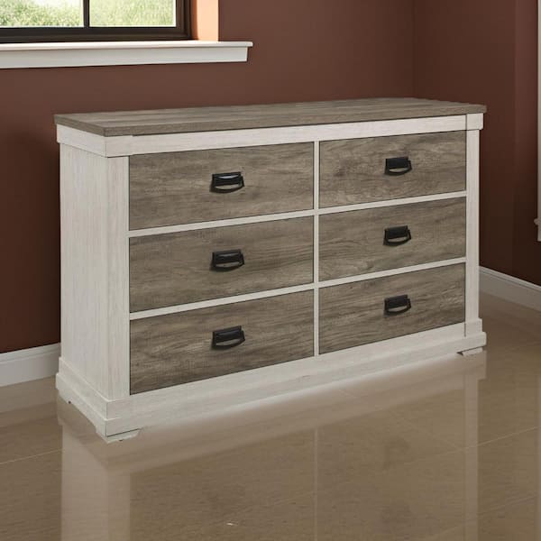 Benjara White and Gray 6-Drawer 58 in. W Dresser without Mirror