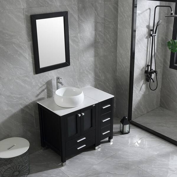 Tatahance 36 In Single Bath Vanity Set Black With Ceramic Top White Basin And Mirror Usbr4576 77 362 Tatahance 36 In Single Bath Vanity Set, Black And White Single Bathroom Vanity