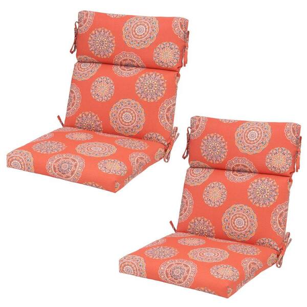 Hampton Bay Blush Medallion Outdoor Dining Chair Cushion (2-Pack)