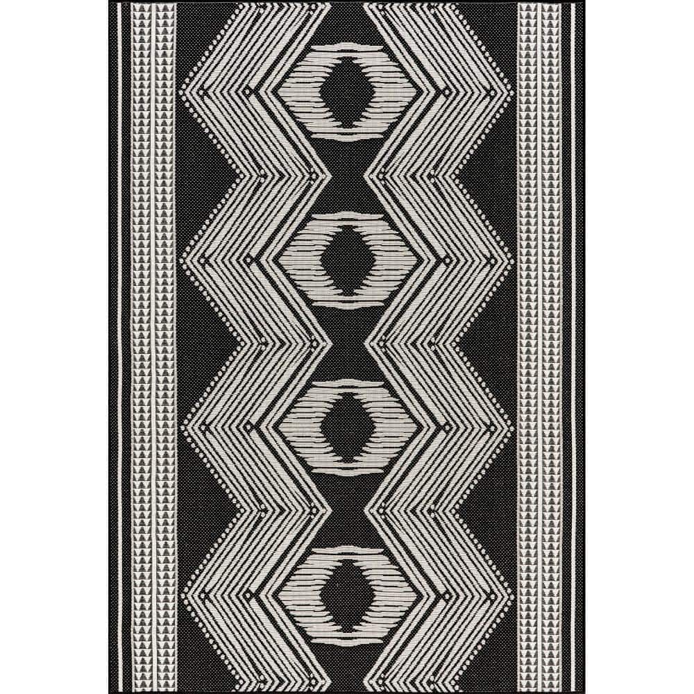 Ranya Black and White Synthetic Flat Woven 5' x 8' Area Rug