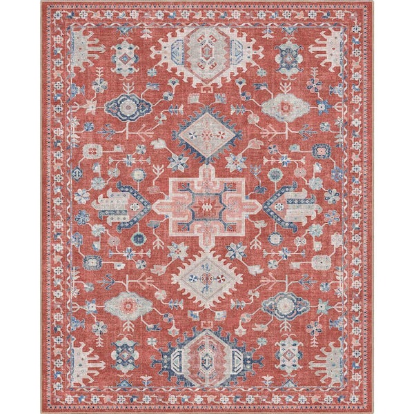 Apollo Serapi Delhi Traditional Floral Medallion, Red 5 ft. 3 in. x 7 ft. 3 in. Area Rug