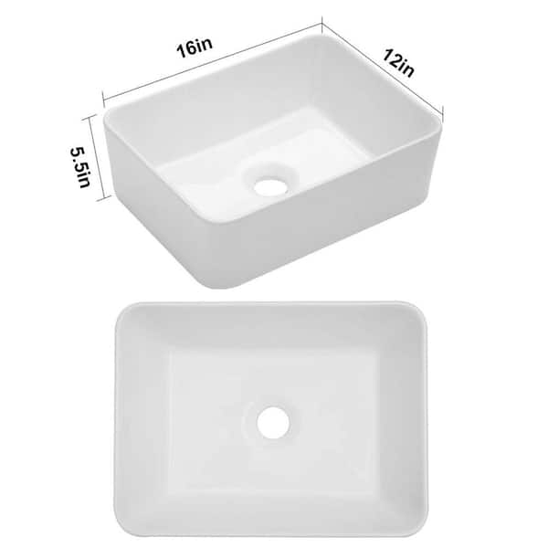 Boyel Living 17 in. x 12 in. Rectangle Undermount Bathroom Vessel Sink White Boyel Living 17 in. x 12 in. Rectangle Undermount Bathroom Vessel Sink White