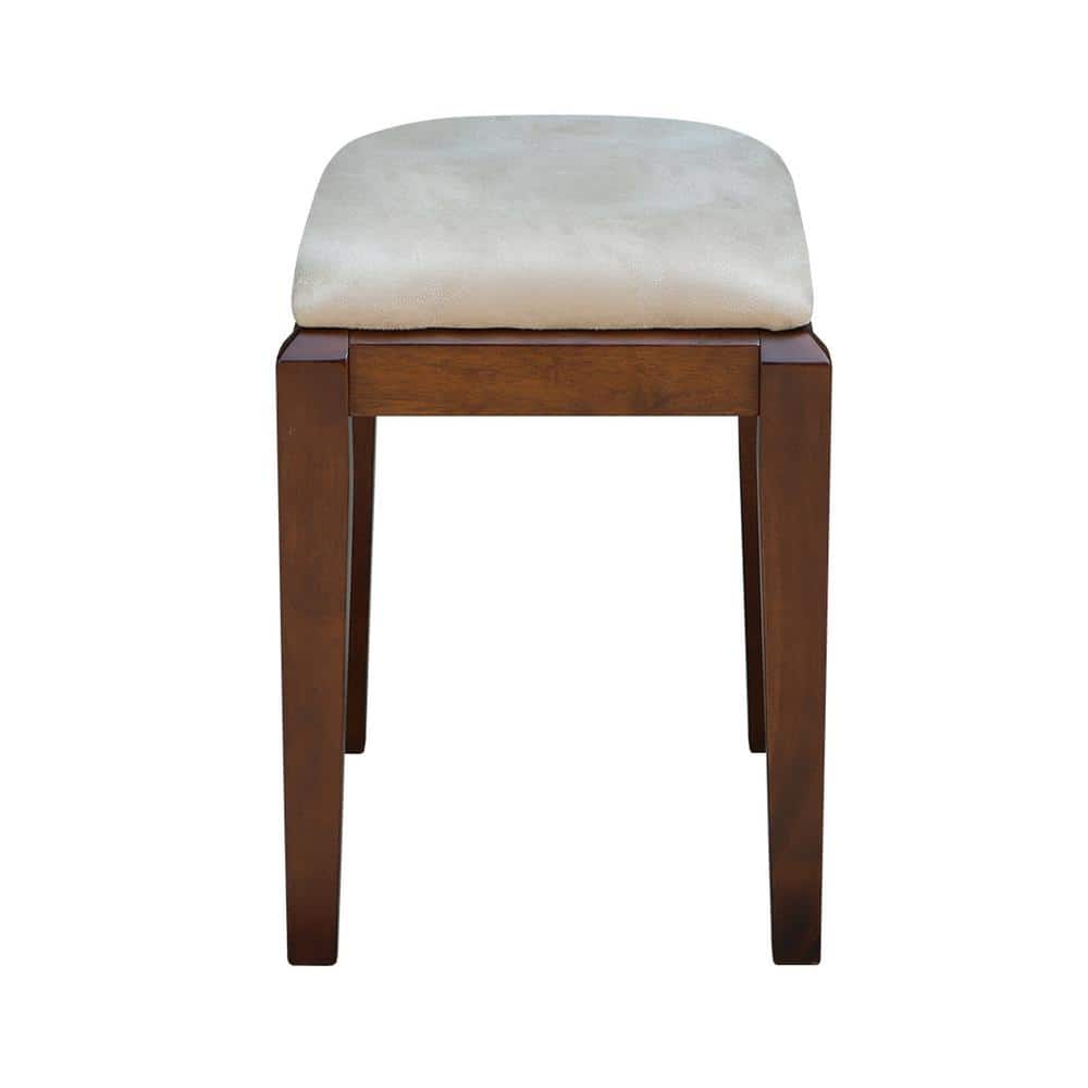 Espresso Brown Solid Wood Upholstered Vanity Bench