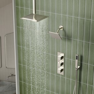 5-Spray Patterns 12 in. Ceiling Mount Rainfall Shower Faucet with 6-Jet in Brushed Nickel (Valve Included)