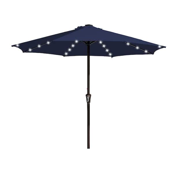 JEAREY 11 ft. Market Solar LED Lighted Patio Umbrella Outdoor Steel Umbrella in Navy