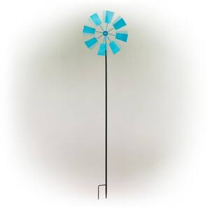 52 in. Tall Outdoor Metal Windmill Spinner Stake Yard Decoration, Blue