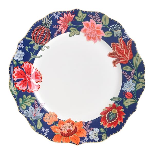 222 Fifth Chintz 12-Piece Porcelain Dinnerware Set, Blue, Round