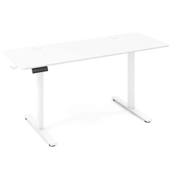 63 in. White Metal Desk with Sit Stand Desk Height Adjustable Electric Standing Desk