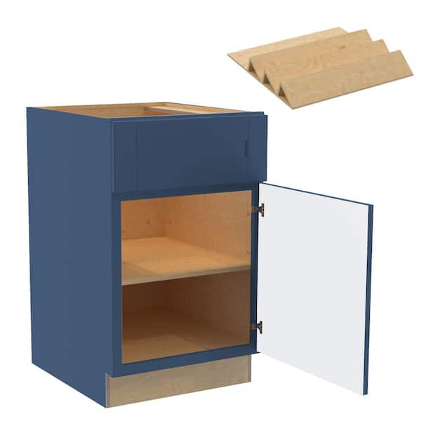 Home Decorators Collection Washington 21 in. W x 24 in. D x 34.5 in. H Vessel Blue Plywood Shaker Assembled Base Kitchen Cabinet Right Spice Tray