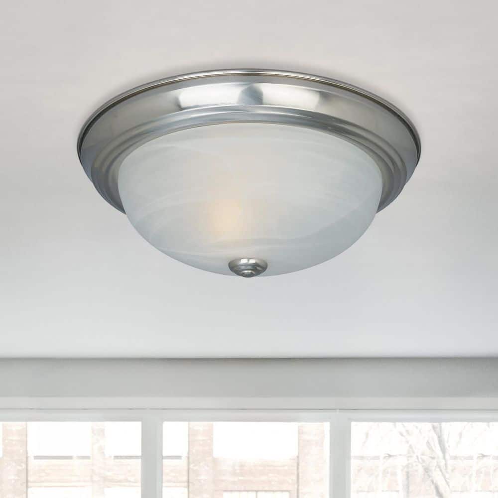 Reedley 11 in. Traditional Satin Platinum Medium-Base (E26) Bulb Flush Mount for Kitchens price history on PriceWatchPro