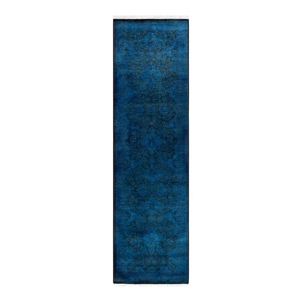 Overdyed Blue 2 ft. 6 in. x 9 ft. 4 in. Wool Indoor Area Rug