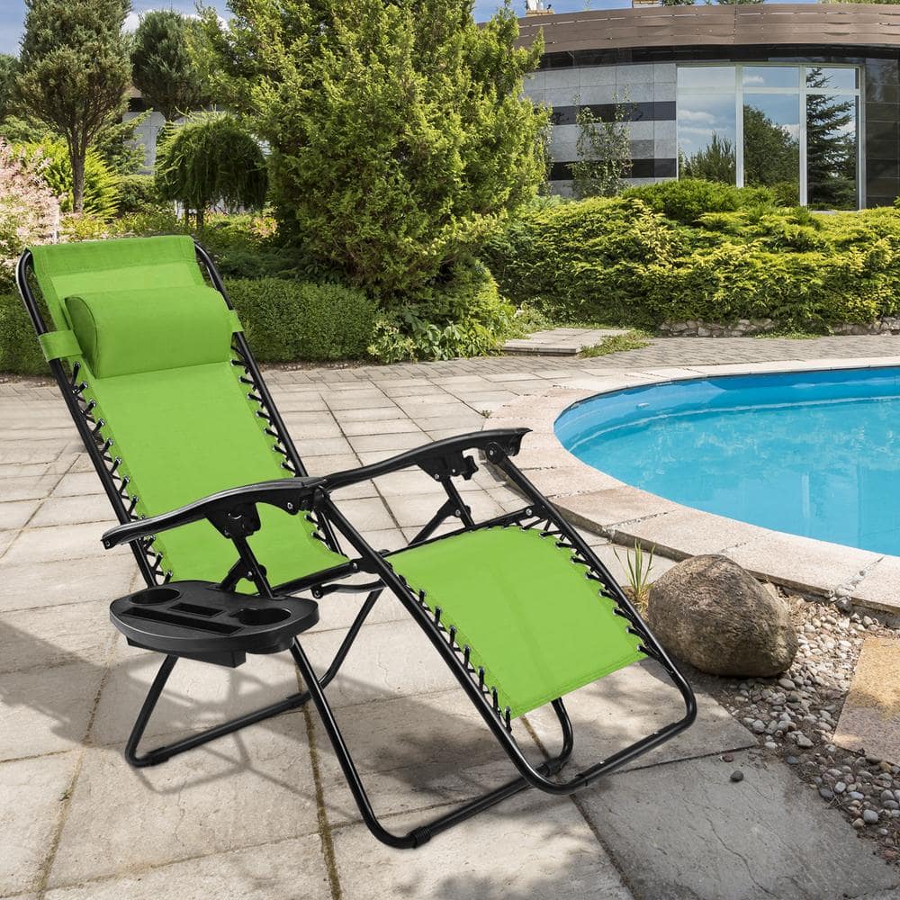 Green Steel Zero Gravity Reclining Lounge Chair with Cup Holder