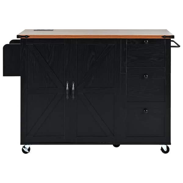 Unbranded Black Wood Kitchen Cart with with Power Outlet