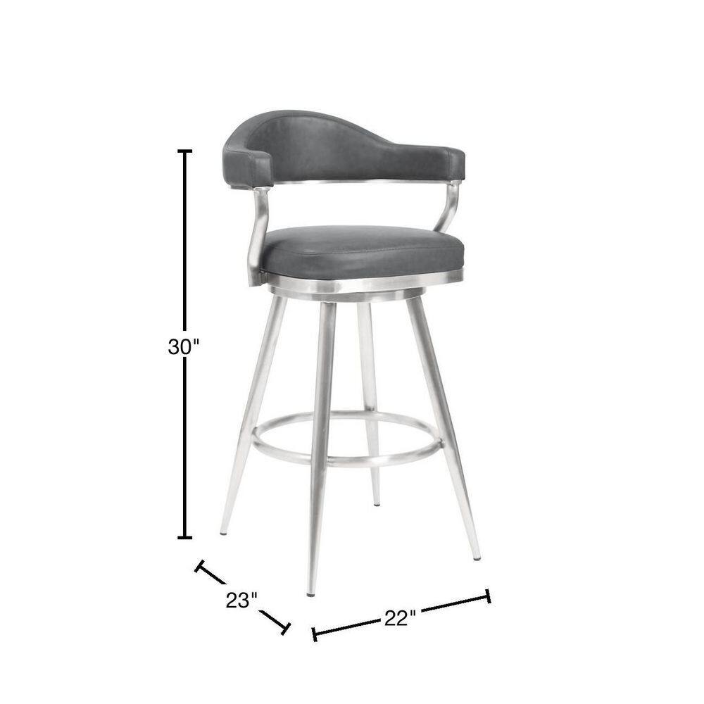 30" Gray Faux Leather Swivel Barstool with Stainless Steel Frame