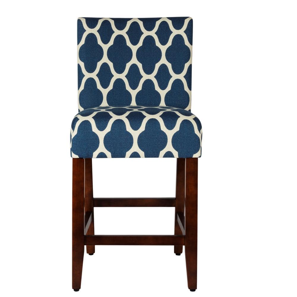 Navy Upholstered Wood Counter Height Barstool, 24"