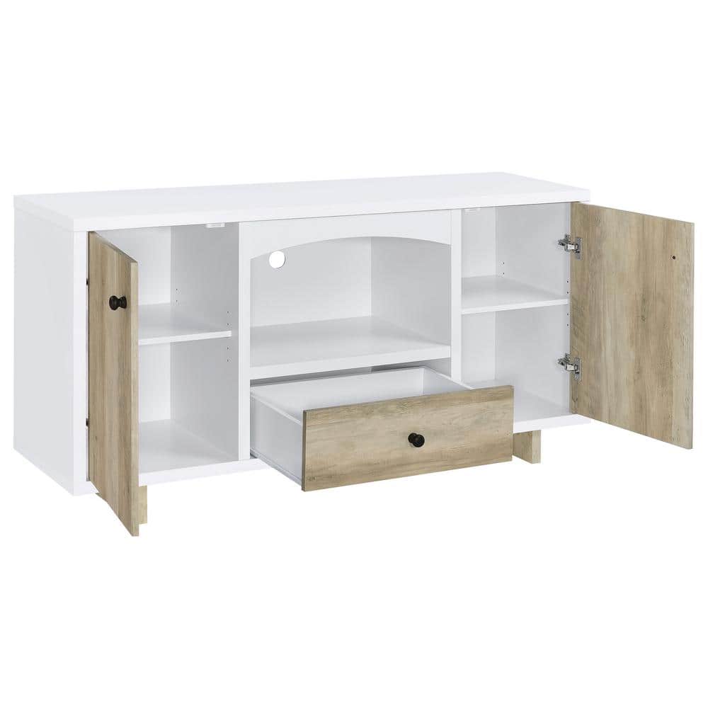 Dalton White and Natural Wood 60" Coastal Credenza