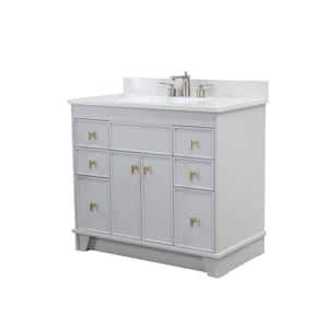 39 in. W x 22 in. D Single Bath Vanity in French Gray with White Engineered Quartz Vanity Top with White Rectangle Basin
