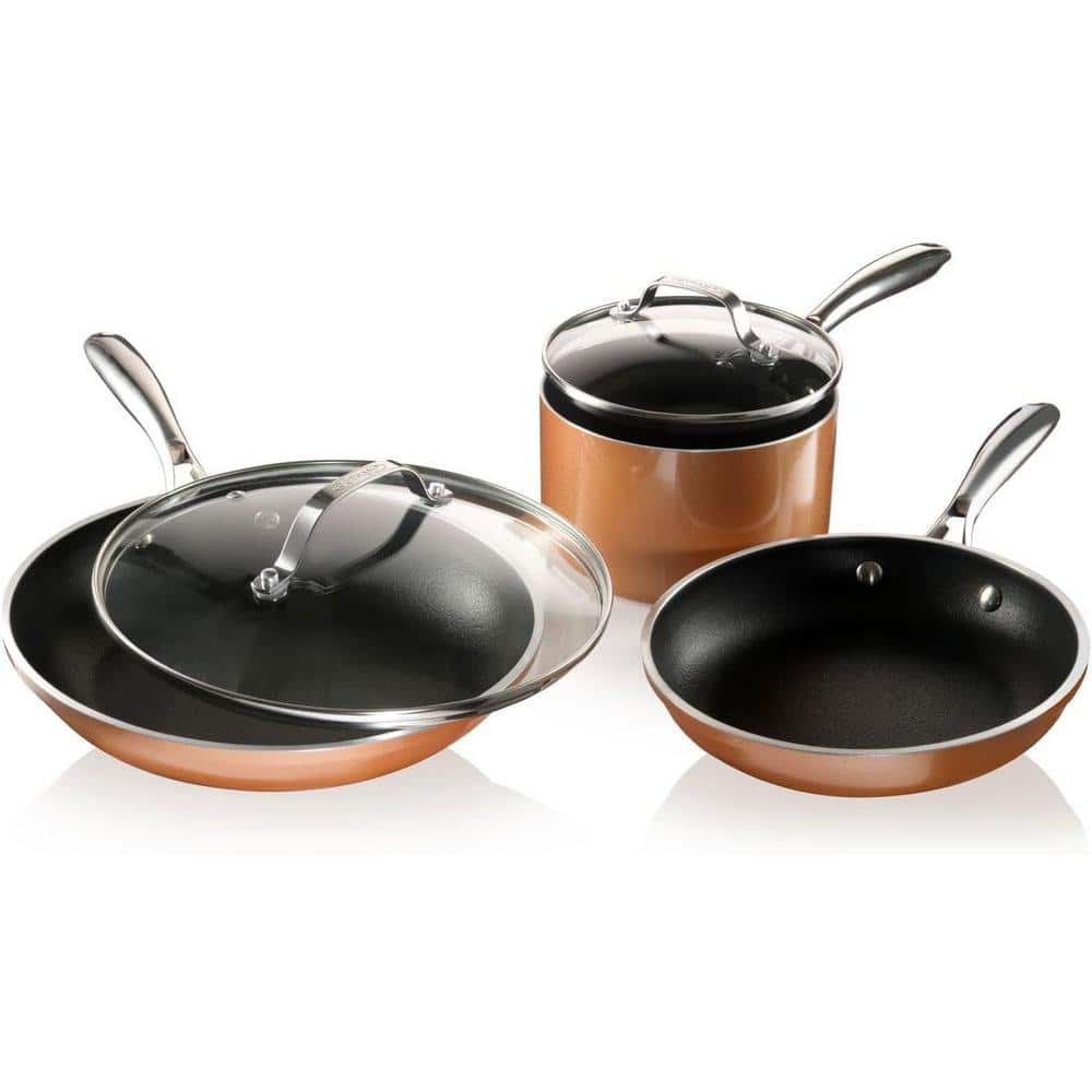 Gotham Steel Hammered Copper 5-Piece Aluminum Non-Stick Cookware Set with  Glass Lids 2692 - The Home Depot