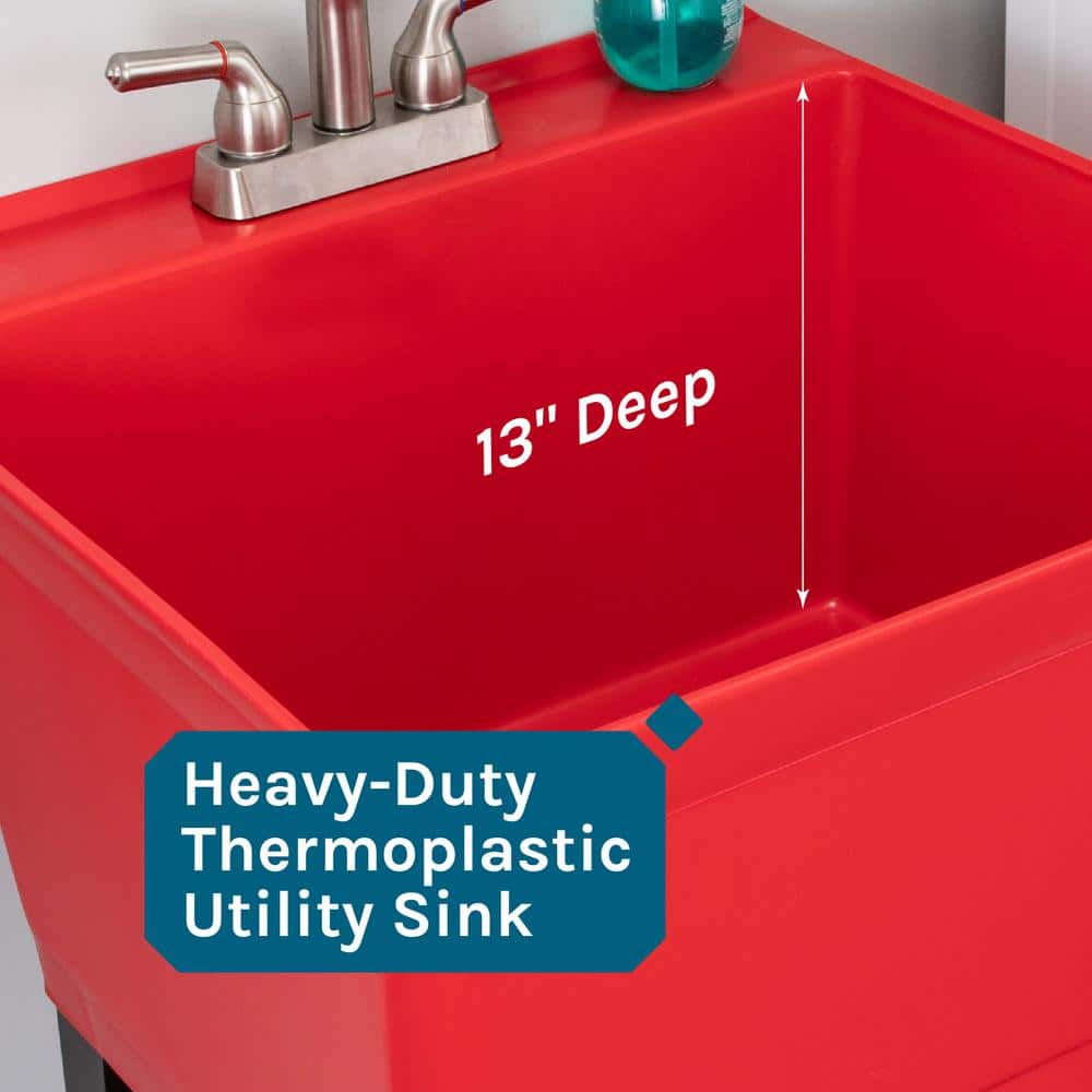 Red Thermoplastic Freestanding Laundry Sink with Stainless Faucet