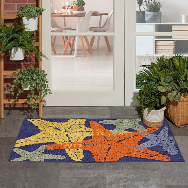 Aloha Blue Multicolor doormat 3 ft. x 4 ft. Nature-inspired Contemporary Indoor/Outdoor Area Rug
