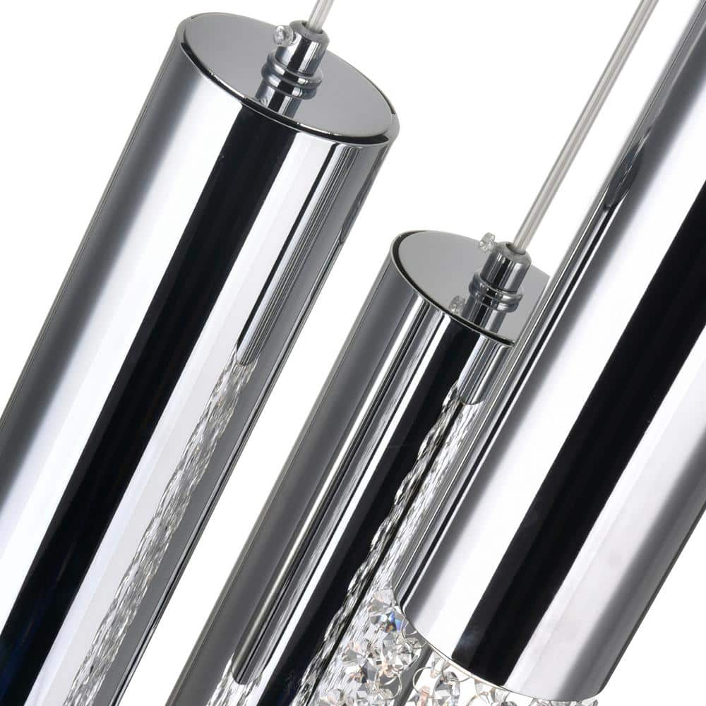 Extended 9-Light Chrome and Crystal Multi Pendant Chandelier