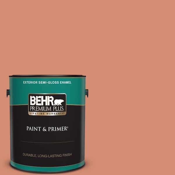 BEHR PREMIUM PLUS 1 gal. #220D-5 Nectarina Semi-Gloss Enamel Exterior Paint & Primer