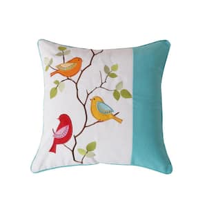 Sophia Multicolor Birds Appliques with Brach Embroidery 20 in. x 20 in. Throw Pillow