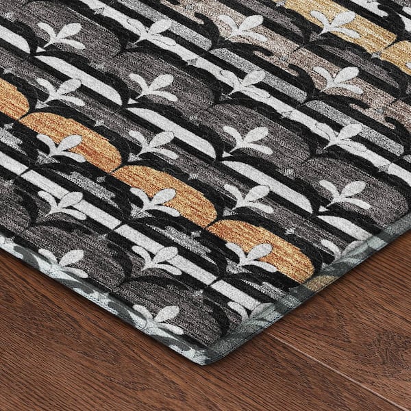 Mayfield Premium Machine Washable Abstract AMF2479 Black 2 ft. x 3 ft. Accent Rug