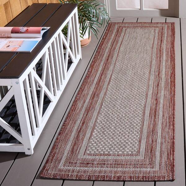 Courtyard 2 x 7 Gray/Red Border Runner Rug