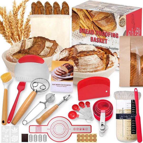 Sourdough Starter Kit with Round and Oval Banneton, Complete Sourdough Bread Baking Supplies for Beginners and Bakers