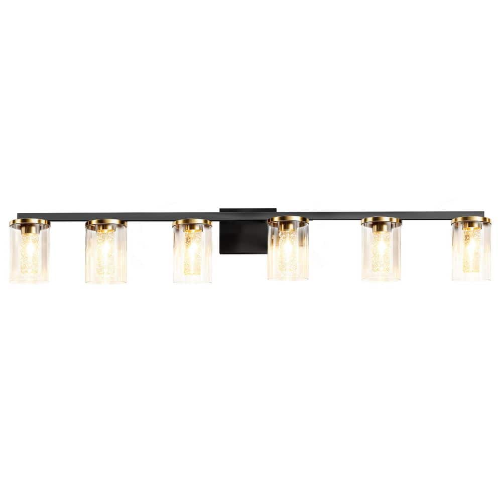 Crystal Cylinder 47 in. 6-Light Black Integrated 3CCT LED Vanity Light with Clear Glass Shade price history on PriceWatchPro
