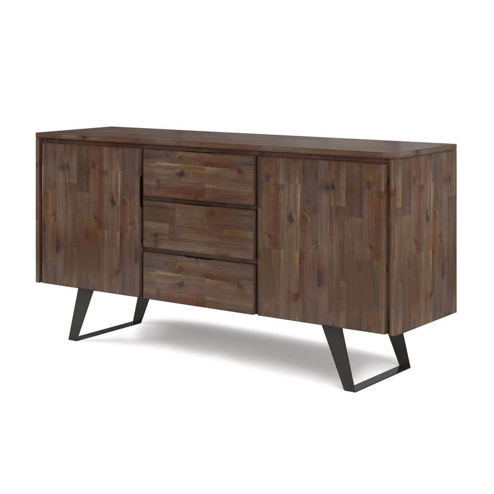 Lowry Solid Acacia Wood Sideboard Buffet in Rustic Natural Aged Brown