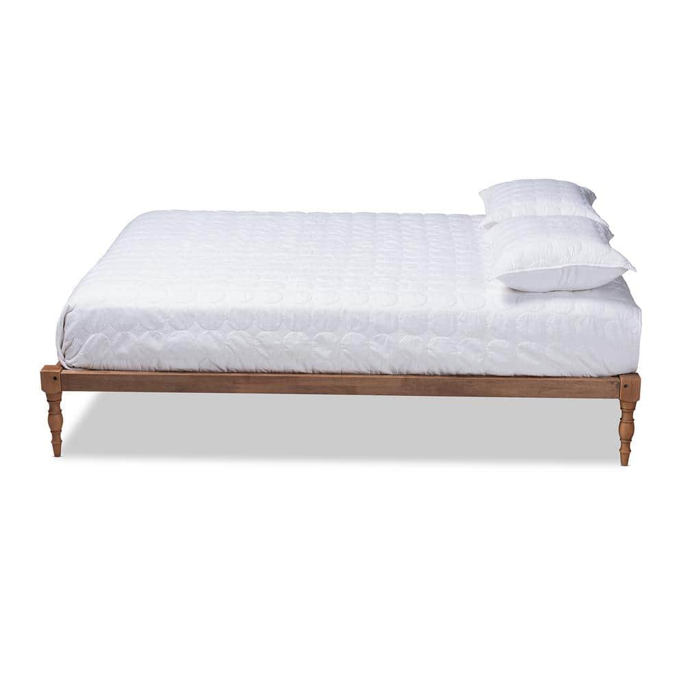 Iseline Walnut Queen Platform Bed with Wood Slats and Turned Legs