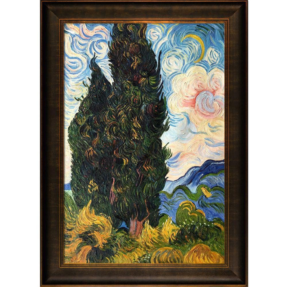 LA PASTICHE Two Cypresses by Vincent Van Gogh Veine D'Or Bronze Scoop  Framed Nature Oil Painting Art Print 30.5 in. x 42.5 in.  VG1115-FR-939324X36 The Home Depot