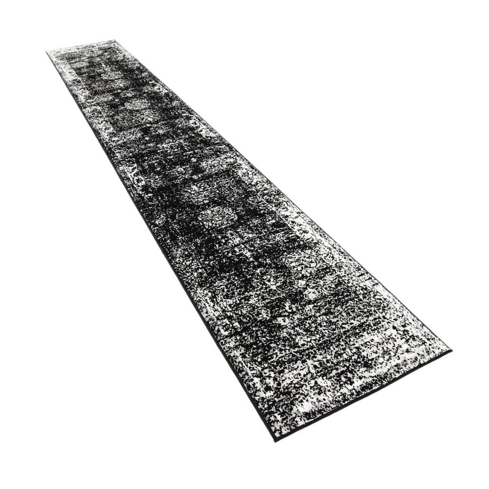 Chic Black Synthetic Indoor Runner Rug, Easy-Care and Stain-Resistant