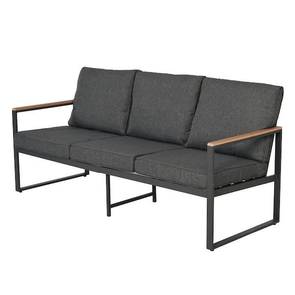 Zeus & Ruta 4-Piece Black Metal Outdoor Patio Conversation Seating Set with Black Cushions and Coffee Table for Courtyard, Poolside