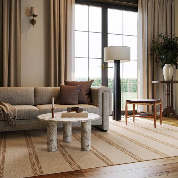 Nate Berkus x Rugs York Striped Wool Cozy Tan 9 ft. x 12 ft. Indoor Area Rug