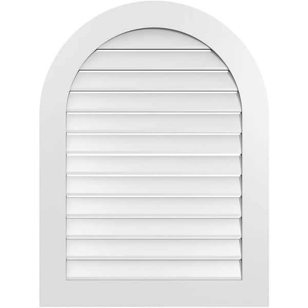 Ekena Millwork 30 in. x 40 in. Round Top White PVC Paintable Gable Louver Vent Functional