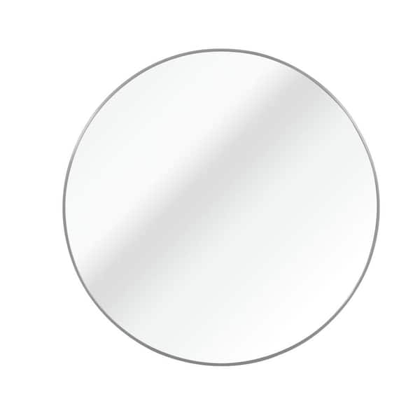 Tidoin 39 in. W x 39 in. H Round Framed Hook Wall Bathroom Vanity Mirror in Silver