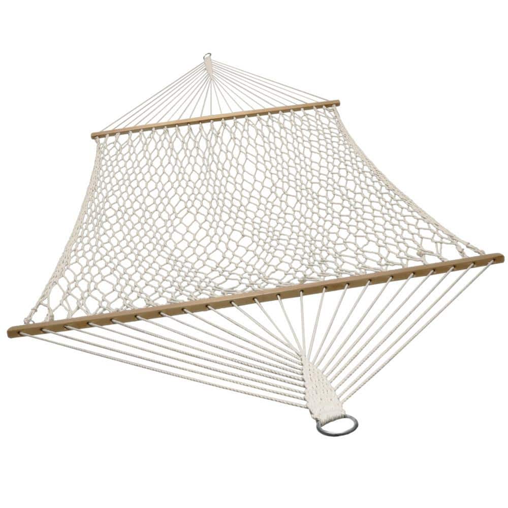 Sunnydaze 2-Person Cotton Rope Spreader Bar Hammock  450 lb Capacity - Cream