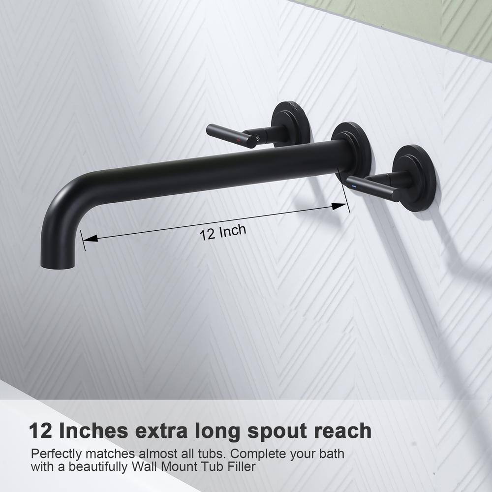 Matte Black Wall Mounted Double Handle Roman Tub Faucet