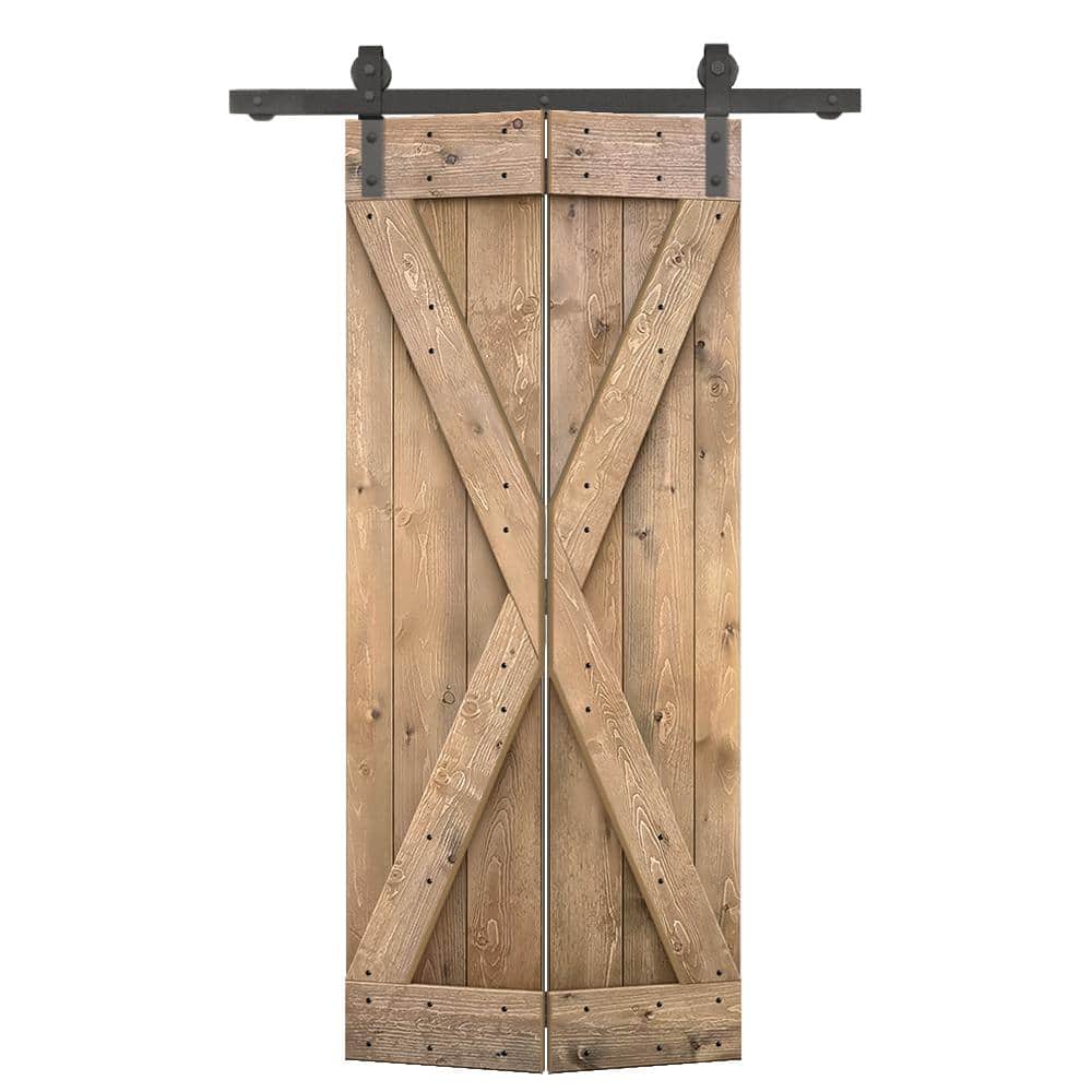 24 in. x 84 in. X Pre Assembled Light Brown Wood Solid Core Bi-fold Barn Door with Sliding Hardware Kit price history on PriceWatchPro