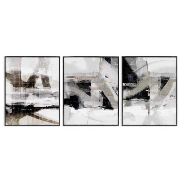 Industrial Streaked Composition by Nina Blue 3-Pieces Black Framed Abstract Giclee Art Print 30 in. x 24 in.