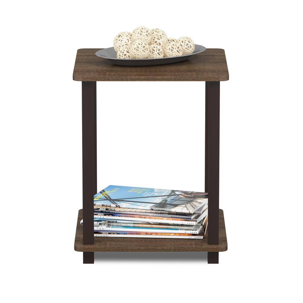 Walnut Brown Compact Wood End Tables with Shelf, Set of 2